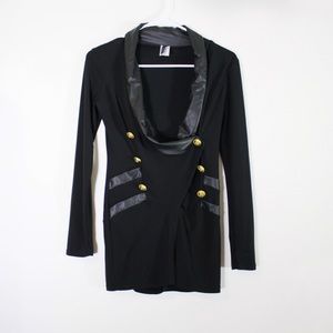 WTD Black Gold Buttons Wrap Romper Small